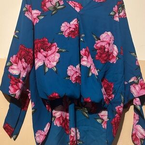 West Kei Teal Top with Pink Floral Design